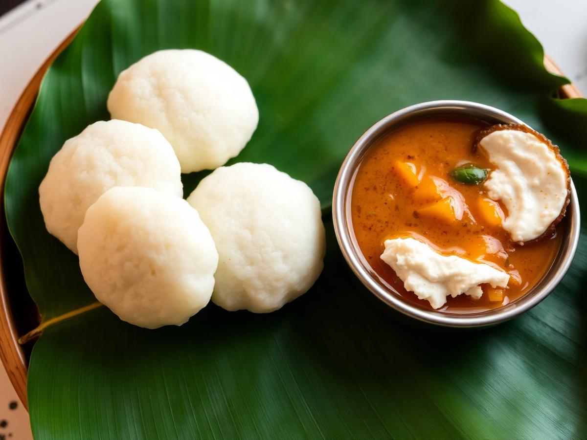 South Indian breakfast idli with sambar and chutney in Dubai
